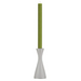 pale gray wood candlestick with green taper candle