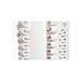 A close-up studio shot of a white textured product with repeating curved, looped segments arranged vertically on a white background.