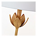 A close-up of a light brown wooden lotus flower lampshade or decorative shade component with a white curved top edge visible against a white background.