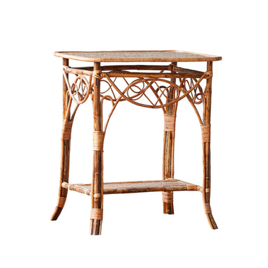 Wicker side table on a white background