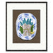 Framed artwork with a colorful asparagus design on a brown background