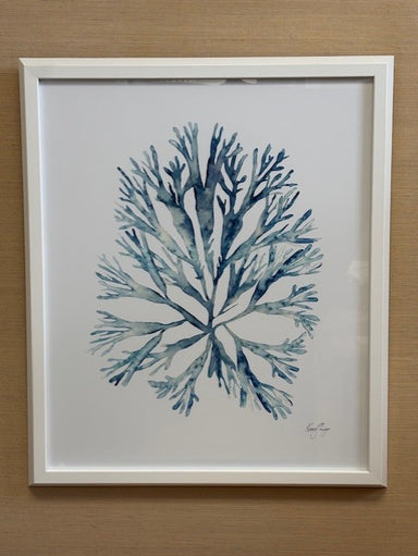 blue seaweed print in white frame