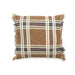 Plaid pillow with brown, blue, and beige colors on a white background