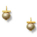 A pair of gold T-bar stud earrings with  lustrous champagne-colored pebble pearls, shown on a clean white background.