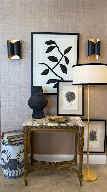 Framed Original Black on White Abstract Botanical Art
