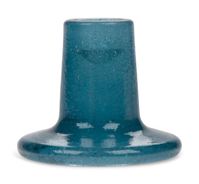 Blue glass candleholder on a white background