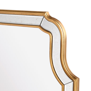 Gold-framed mirror with a white background