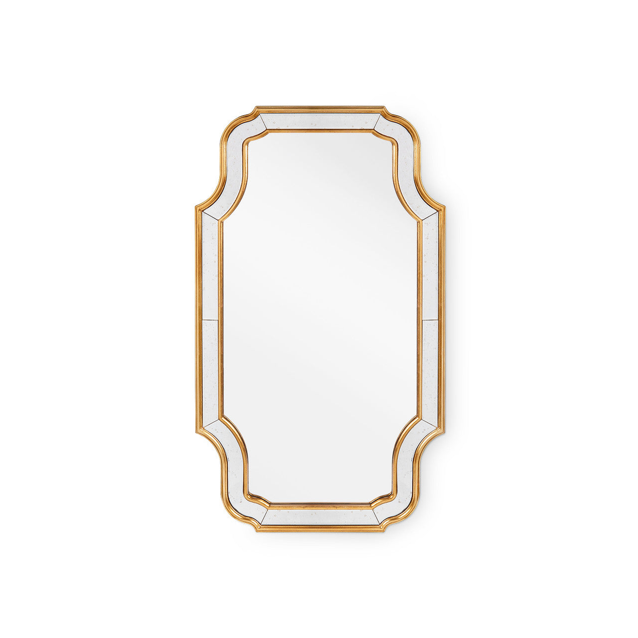 Decorative mirror with gold frame on a white background