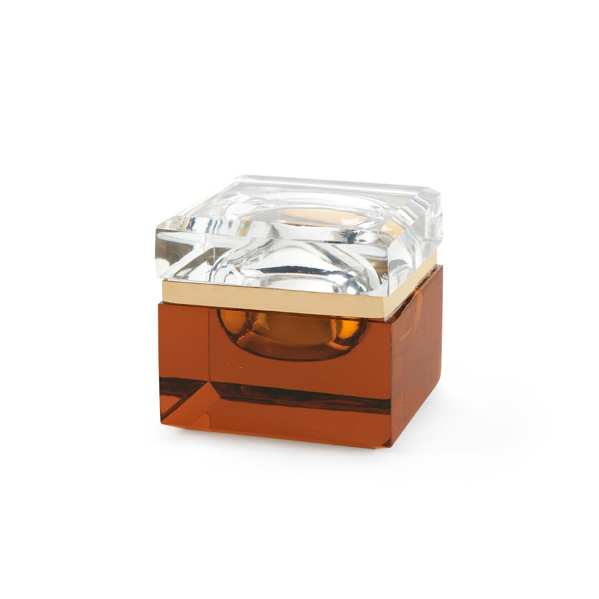 Box container with a clear top and brown base on a white background