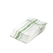 Stack of green and white checkered towels on a white background