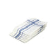 Stack of folded blue and white checkered towels on a white background