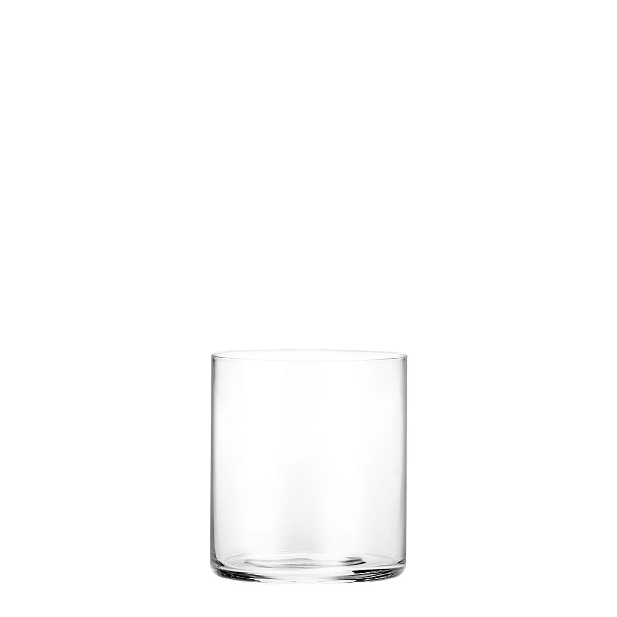 Clear glass tumbler on a white background
