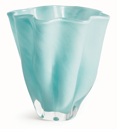Light blue glass vase on a white background