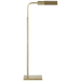 Gold floor lamp with adjustable arm on a white background
