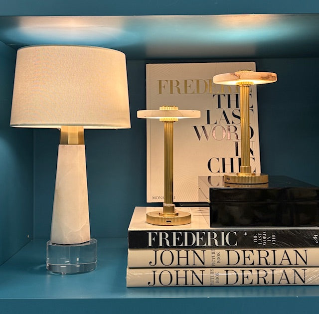 Visual Comfort & Co. Olsen 15" Cordless Accent Lamp-Alabaster/Linen