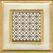 Decorative tile with a geometric pattern inside a gold frame on a white background
