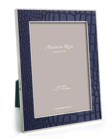 Navy blue textured picture frame with Addison Ross branding on a white background
