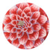 Round red and white floral design on a white background