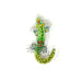 Decorative  gecko brooch with beads and crystals on a white background