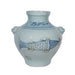 Ceramic vase with blue fish design on a white background