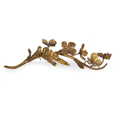 Decorative gold branch with leaves and flowers on a white background