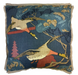 Decorative pillow with nature-themed design featuring ducks and trees on a blue background.