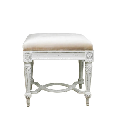 velvet-top bench with white painted legs