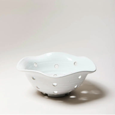 white glazed pottery colander / berry bowl