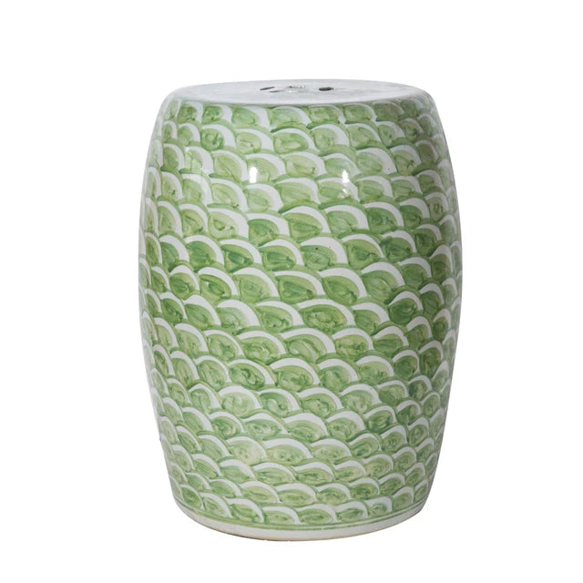 Fish Scale Porcelain Garden Stool, Mint Green