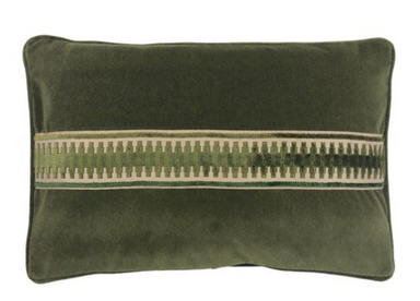 forest green velvet pillow with tape trim