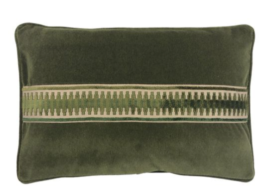forest green velvet pillow with tape trim