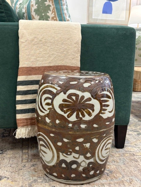 Rustic Brown Porcelain Garden Stool - Twist Flower