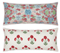 Two decorative pillows with floral patterns on a transparent background