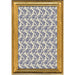 Framed patterned paper with blue leaf design on a white background