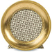 Decorative gold plate with intricate black pattern on a white background