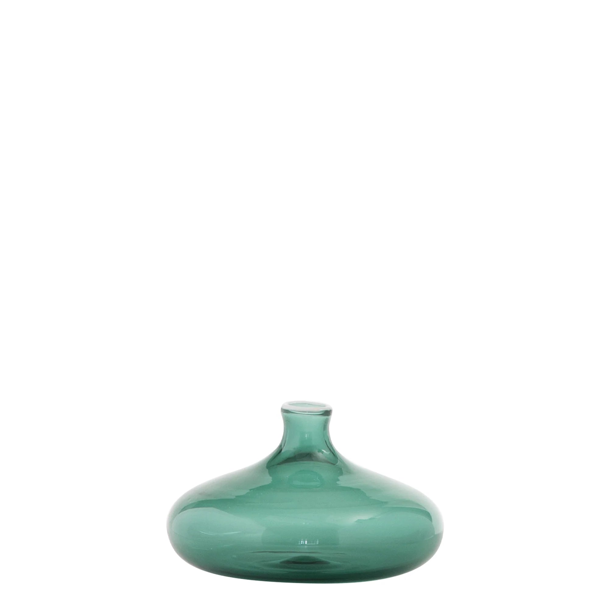 Green glass vase on a white background