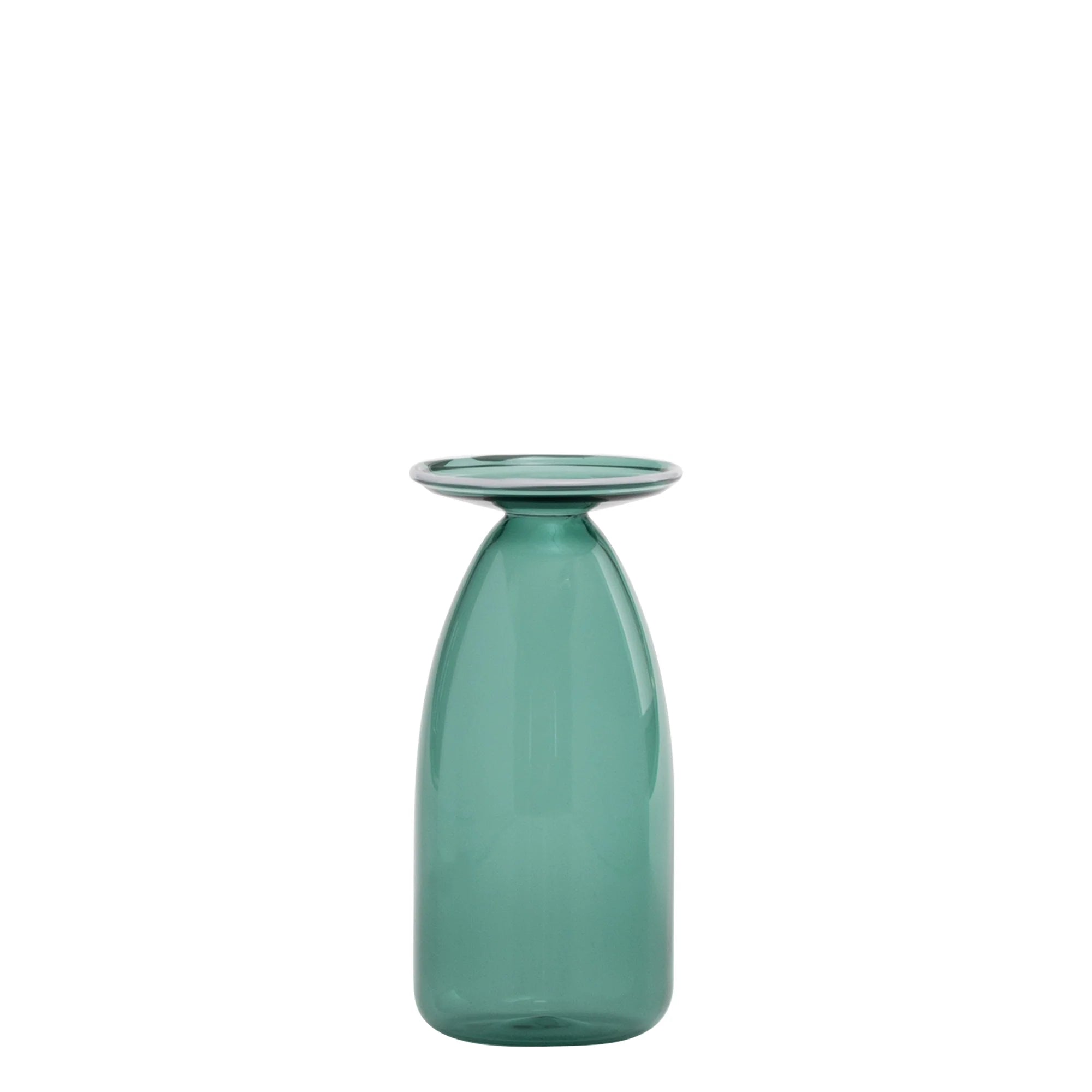 Green glass vase on a white background