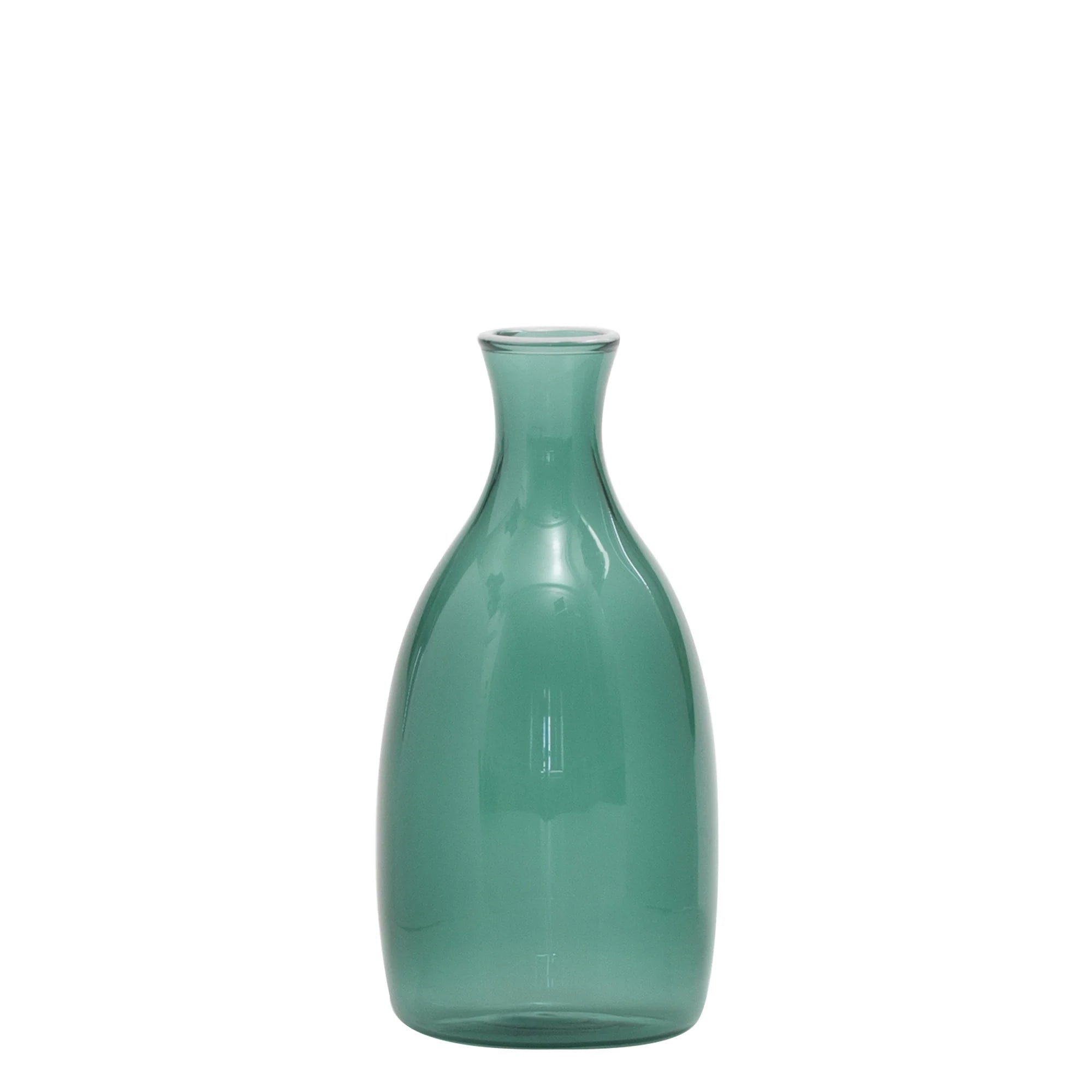 Green glass vase on a white background