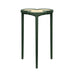 Green side table with a beige top on a white background