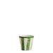 Ceramic cup with green and white stripes on a white background
