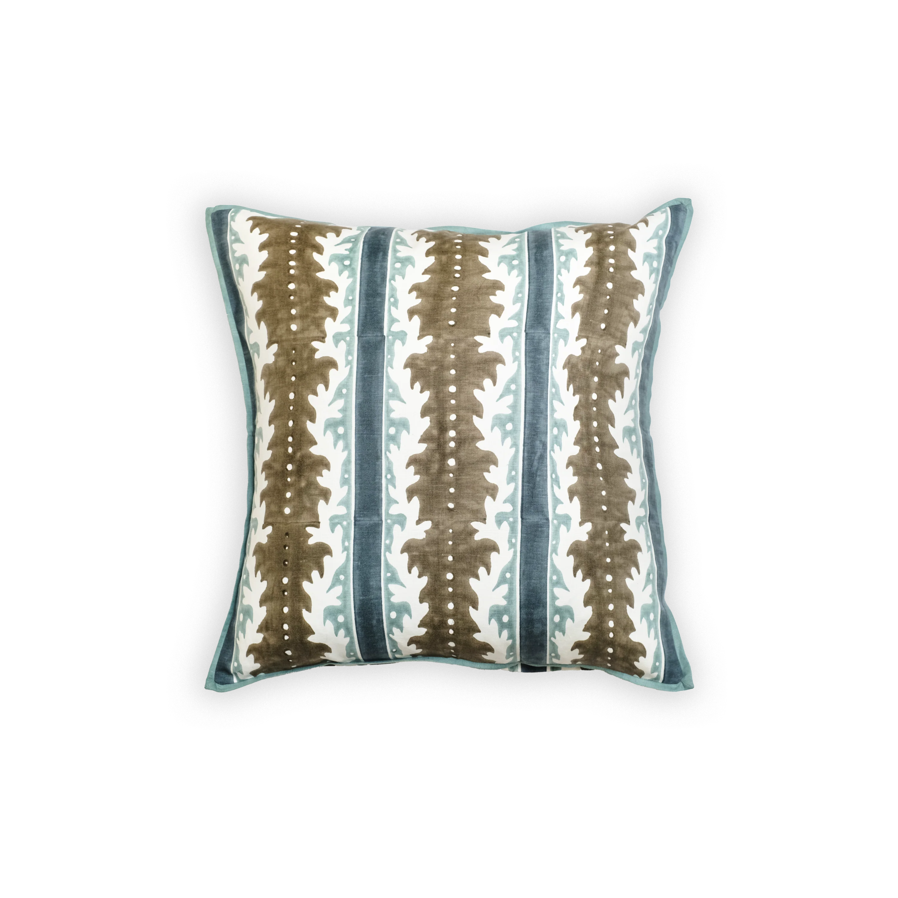 brown blue striped pillow