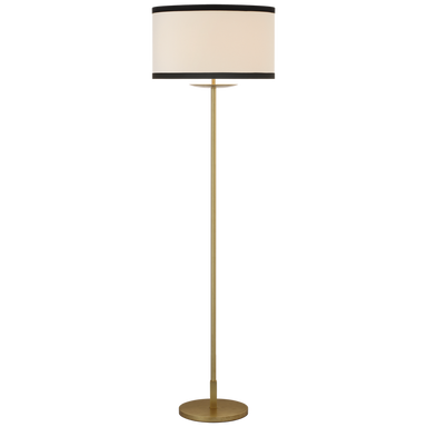 A brass-finished cordless floor lamp with a square shade, designed by Visual Comfort & Co.