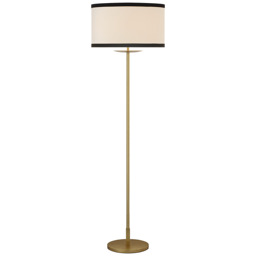A brass-finished cordless floor lamp with a square shade, designed by Visual Comfort & Co.