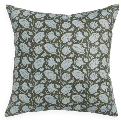Decorative pillow with floral pattern on a white background