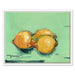 Painting of three lemons on a green background