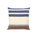 Striped pillow with blue, beige, and brown colors on a white background