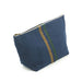 zippered blue linen cosmetic bag