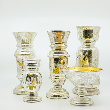 collection of mercury glass vases