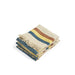 Stack of colorful striped towels on a white background