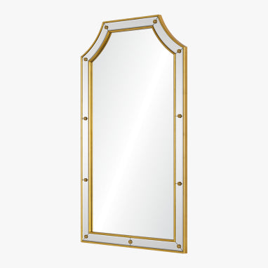 Wall mirror with gold frame on a white background